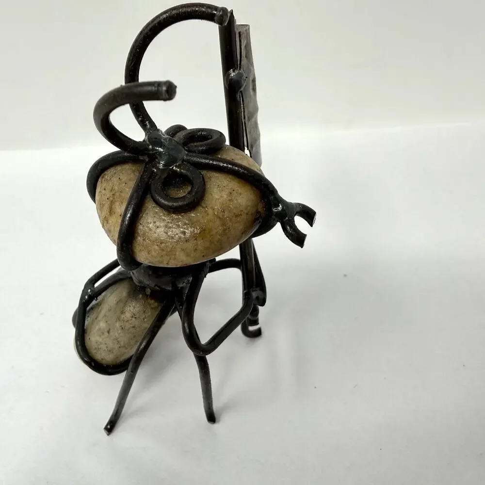 Vintage Metal Ant Sculpture Pebble Stone Folk Art Desk Decor Rustic Rare